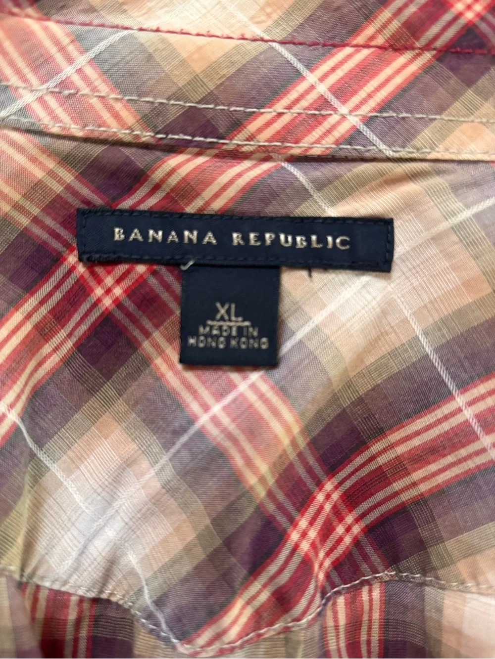 Banana Republic Red and Cream Plaid Button-Down Shirt